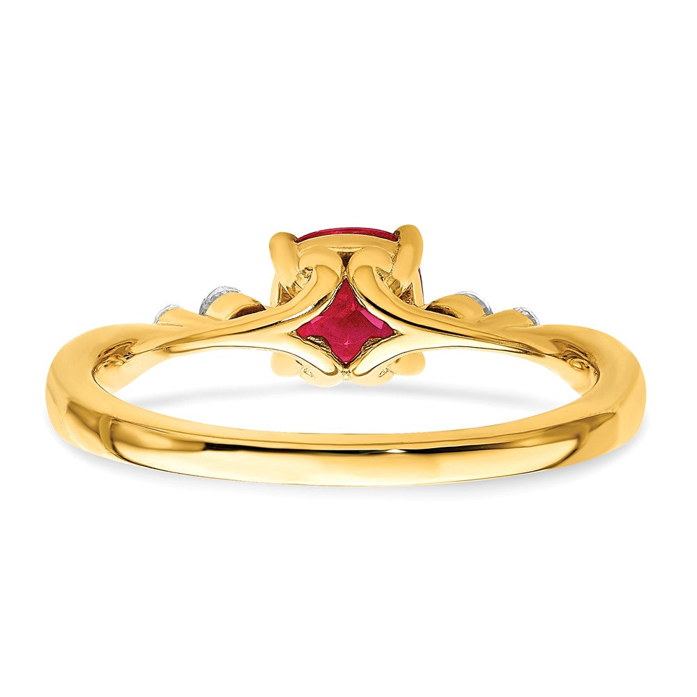 14k Gold Polished Ruby and Real Diamond Ring