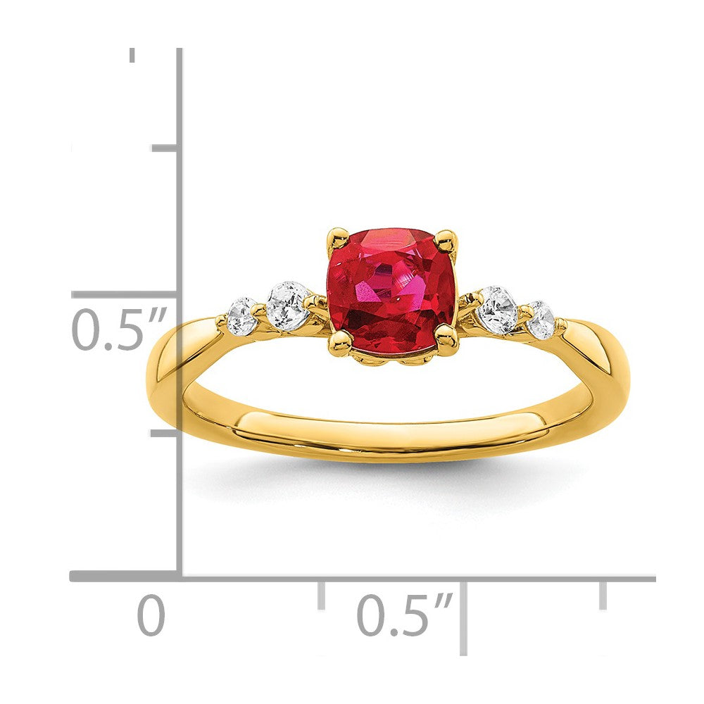 14k Gold Polished Ruby and Real Diamond Ring