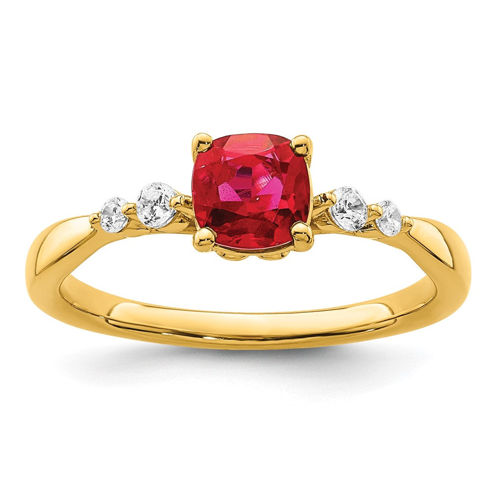 14k Gold Polished Ruby and Real Diamond Ring