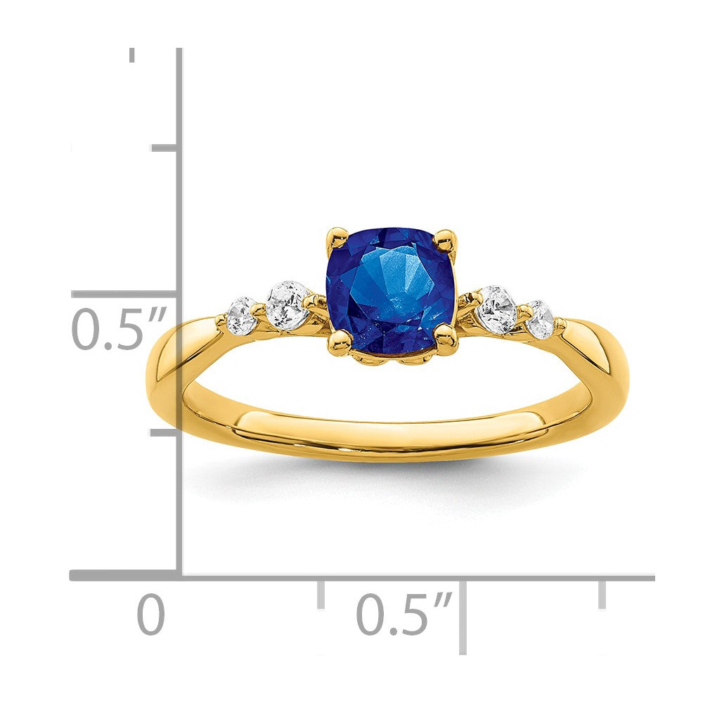 14k Gold Polished Sapphire and Real Diamond Ring