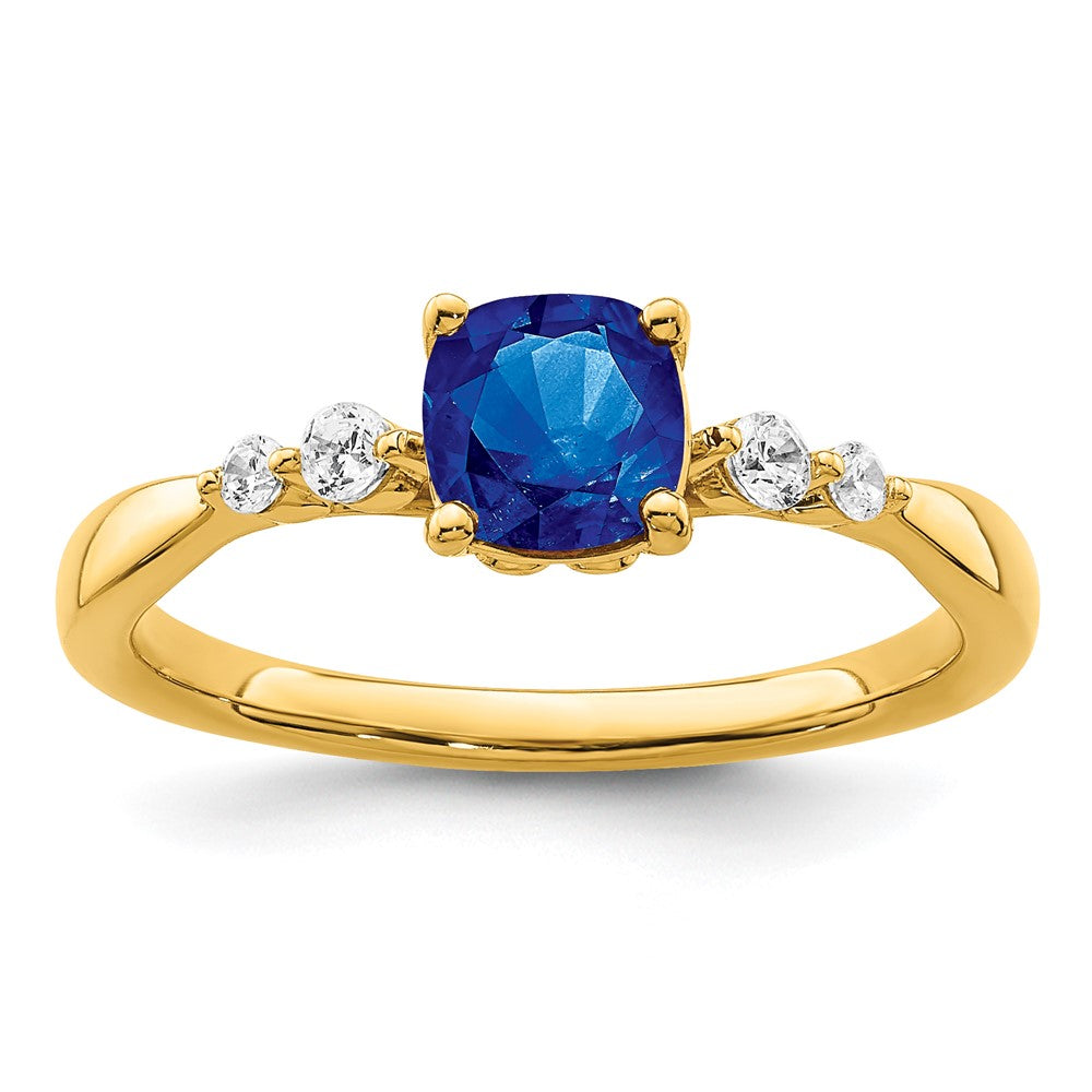 14k Gold Polished Sapphire and Real Diamond Ring