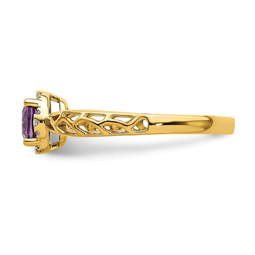 14k Gold Polished Amethyst and Real Diamond Ring