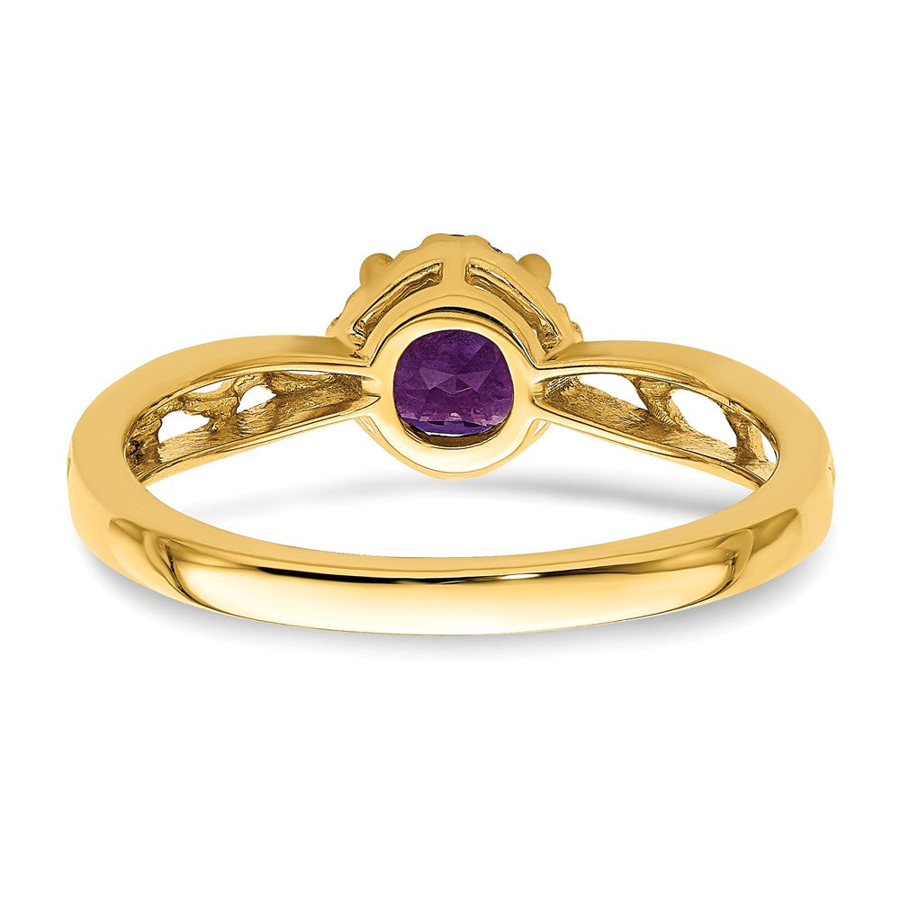 14k Gold Polished Amethyst and Real Diamond Ring