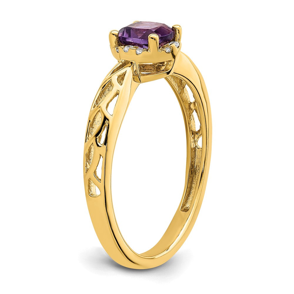 14k Gold Polished Amethyst and Real Diamond Ring