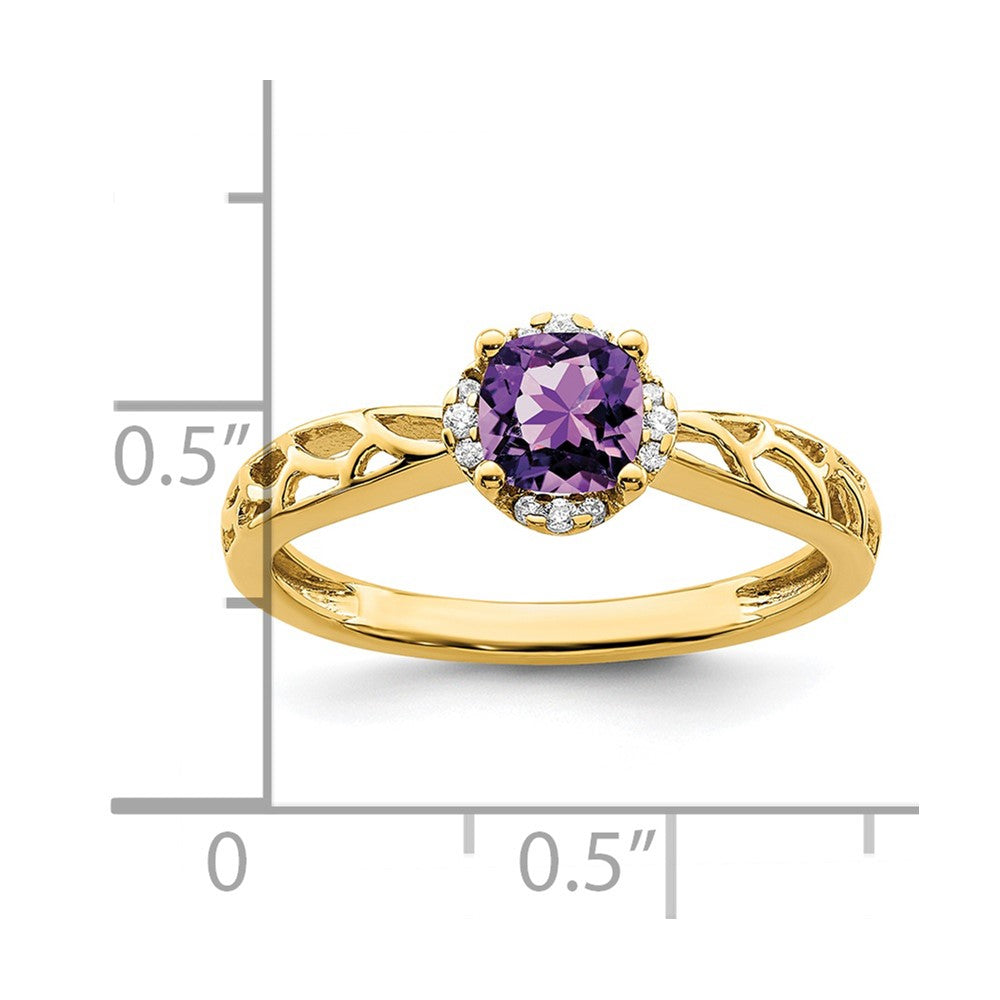 14k Gold Polished Amethyst and Real Diamond Ring