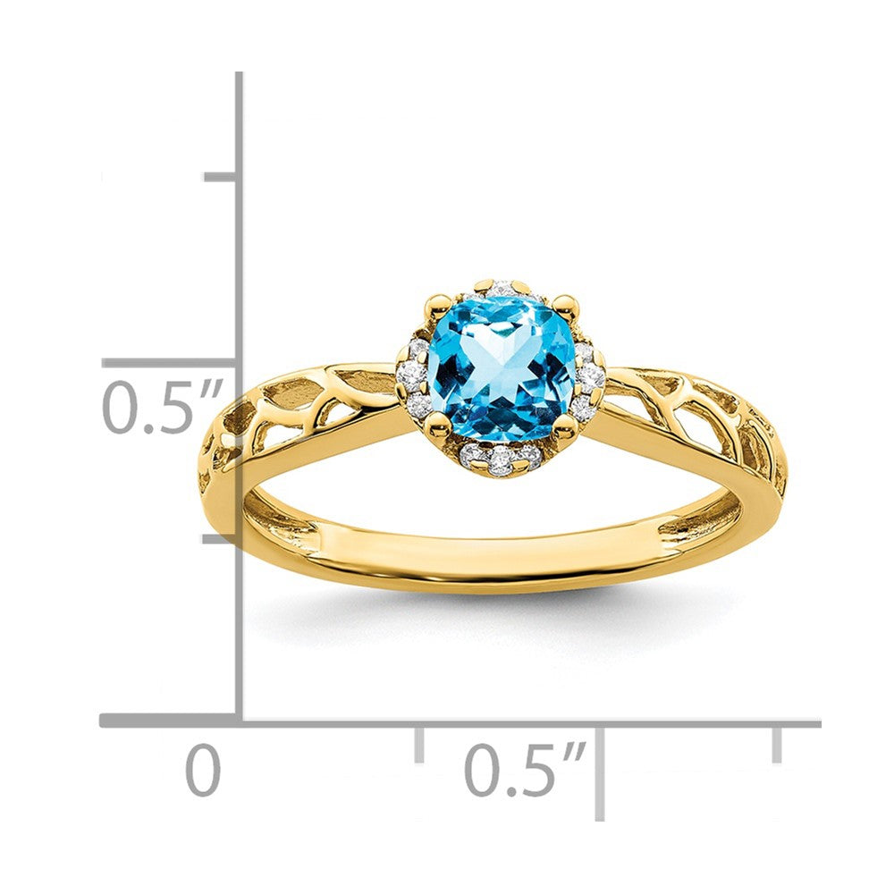 14k Gold Polished Blue Topaz and Real Diamond Ring