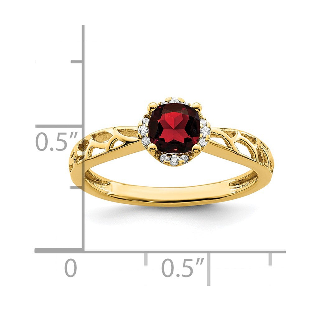 14k Gold Polished Garnet and Real Diamond Ring