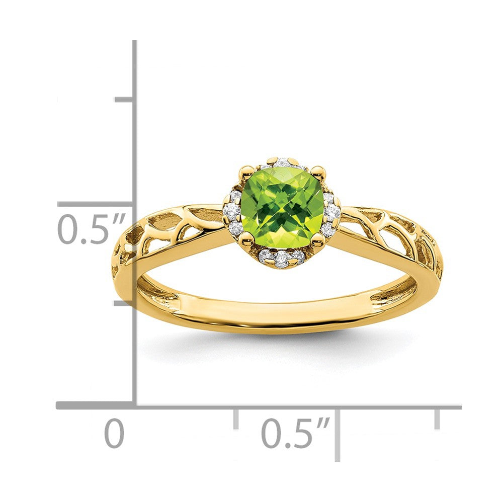 14k Gold Polished Peridot and Real Diamond Ring