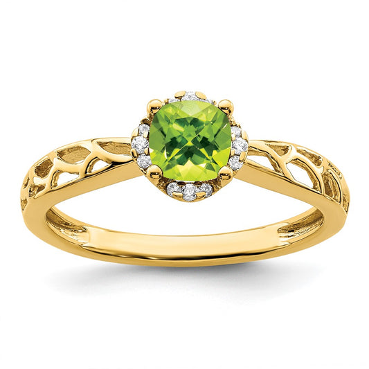 14k Gold Polished Peridot and Real Diamond Ring