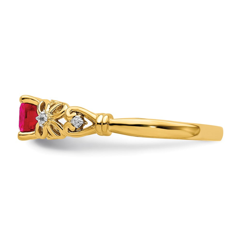 14k Gold Polished Ruby and Real Diamond Ring