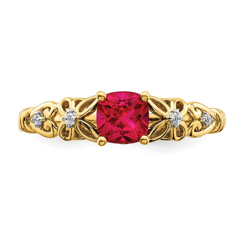 14k Gold Polished Ruby and Real Diamond Ring