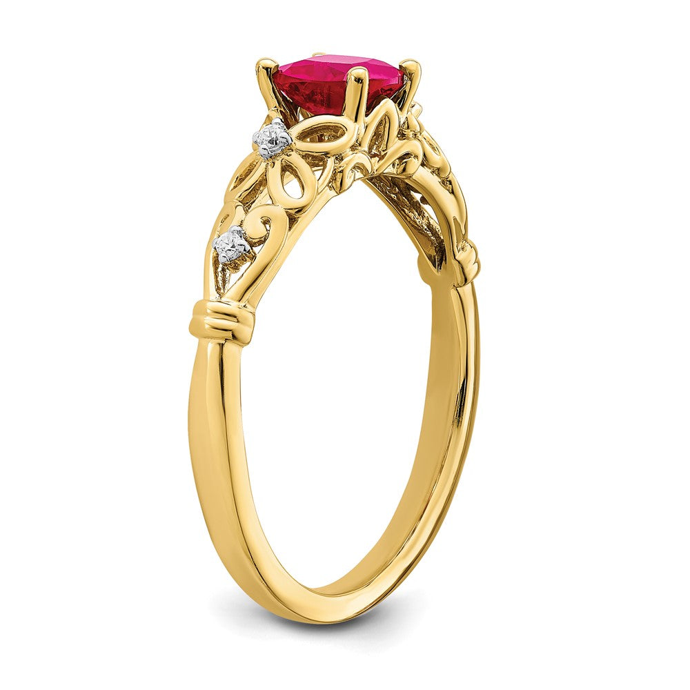 14k Gold Polished Ruby and Real Diamond Ring