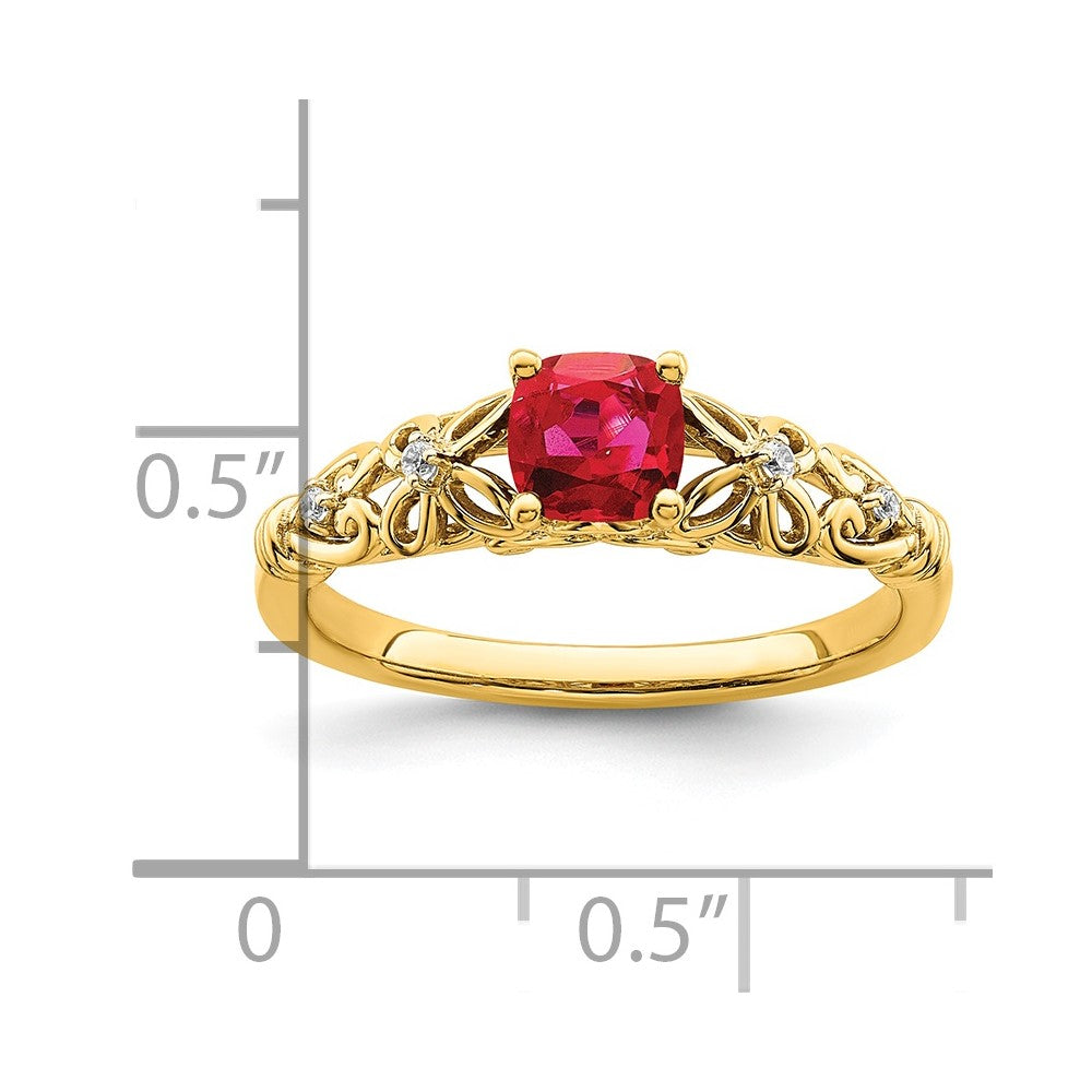 14k Gold Polished Ruby and Real Diamond Ring