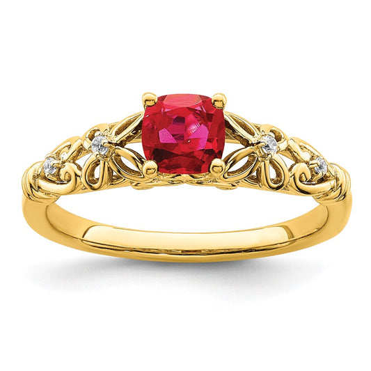 14k Gold Polished Ruby and Real Diamond Ring