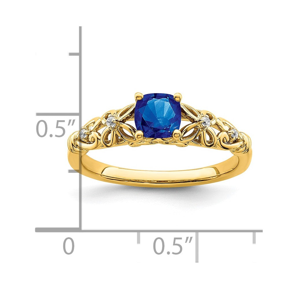 14k Gold Polished Sapphire and Real Diamond Ring