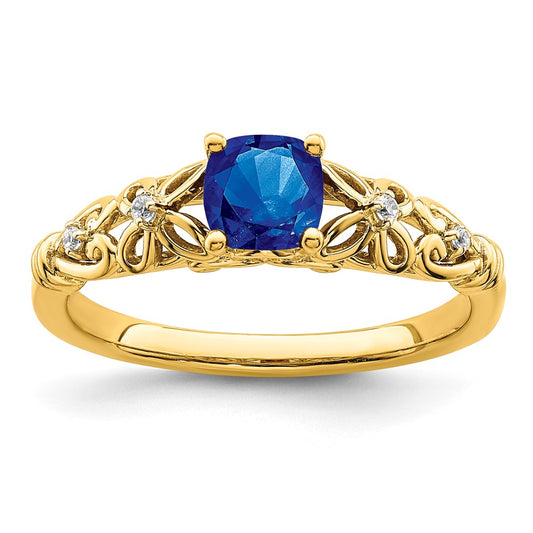 14k Gold Polished Sapphire and Real Diamond Ring