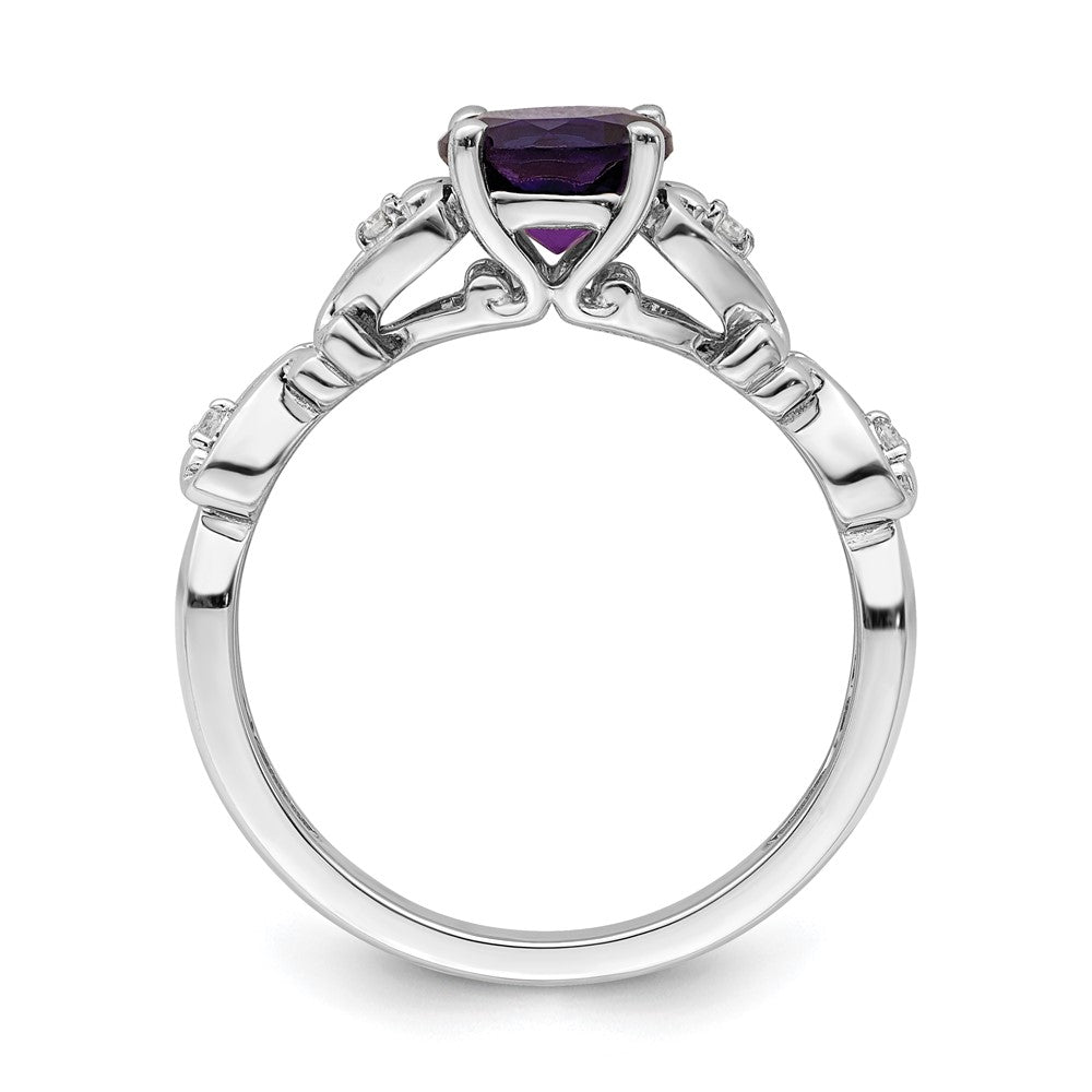 14k White Gold Polished Amethyst and Real Diamond Ring