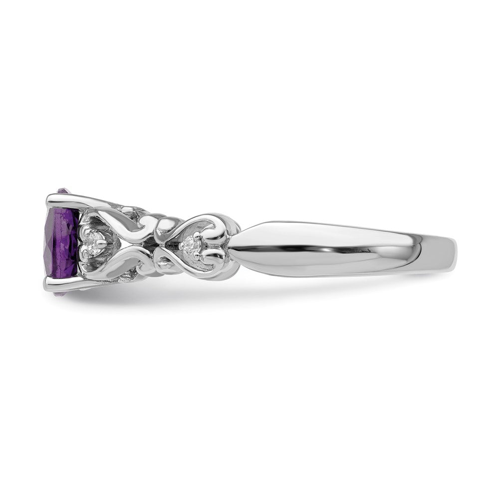 14k White Gold Polished Amethyst and Real Diamond Ring