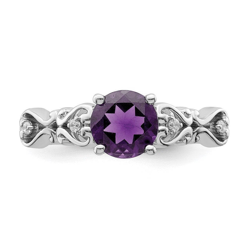 14k White Gold Polished Amethyst and Real Diamond Ring