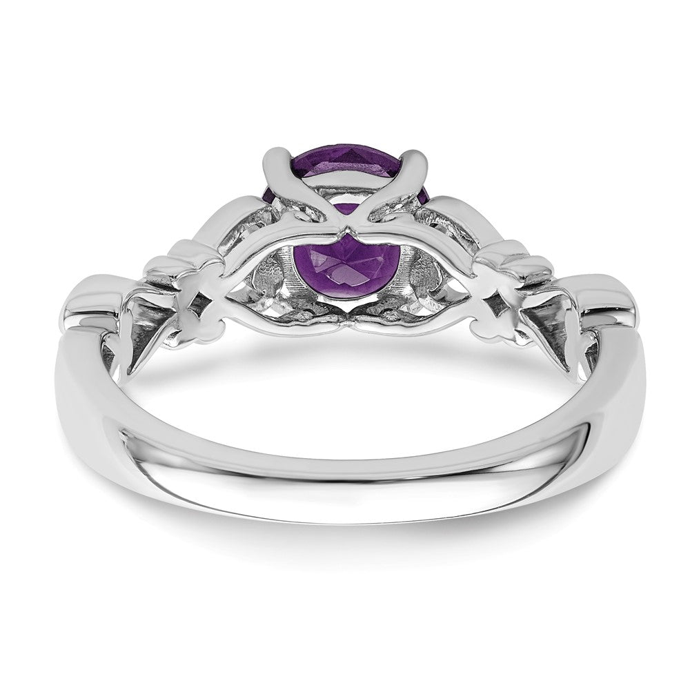 14k White Gold Polished Amethyst and Real Diamond Ring