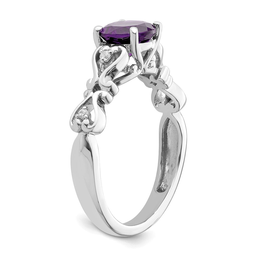 14k White Gold Polished Amethyst and Real Diamond Ring