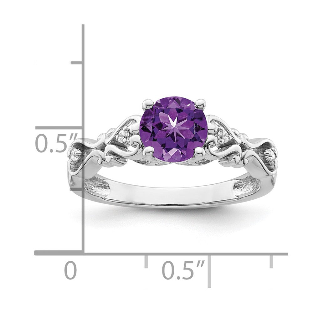 14k White Gold Polished Amethyst and Real Diamond Ring