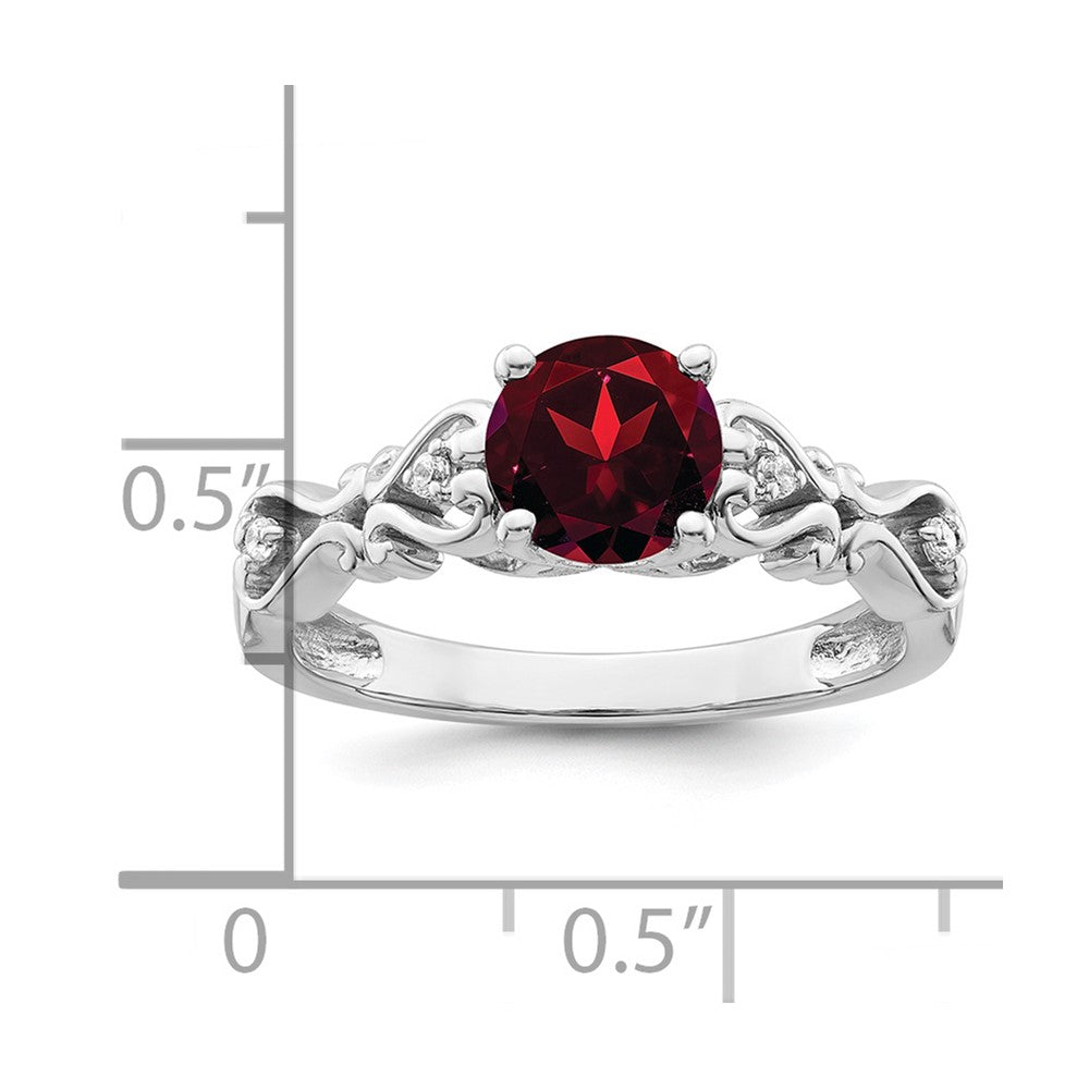 14k White Gold Polished Garnet and Real Diamond Ring