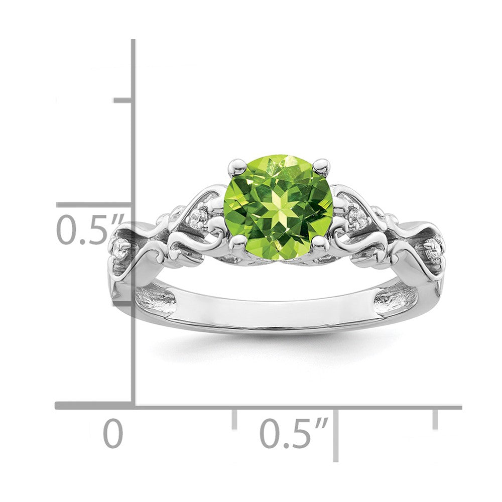 14k White Gold Polished Peridot and Real Diamond Ring