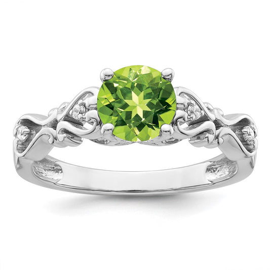 14k White Gold Polished Peridot and Real Diamond Ring