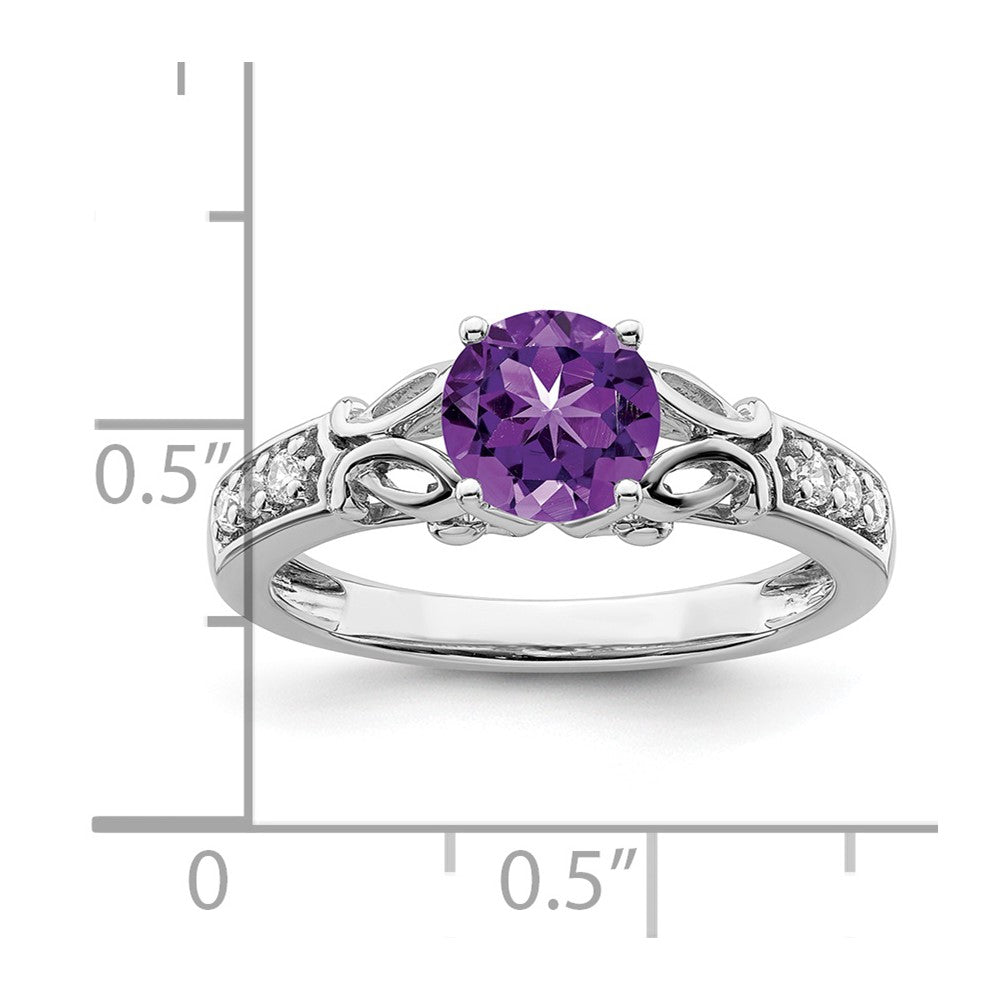 14k White Gold Polished Amethyst and Real Diamond Ring