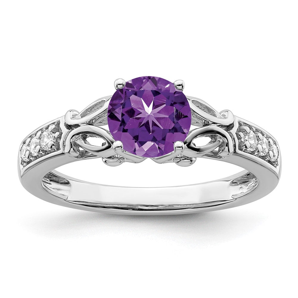 14k White Gold Polished Amethyst and Real Diamond Ring