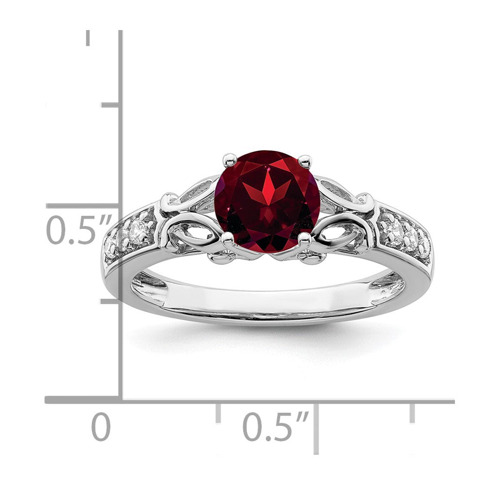 14k White Gold Polished Garnet and Real Diamond Ring