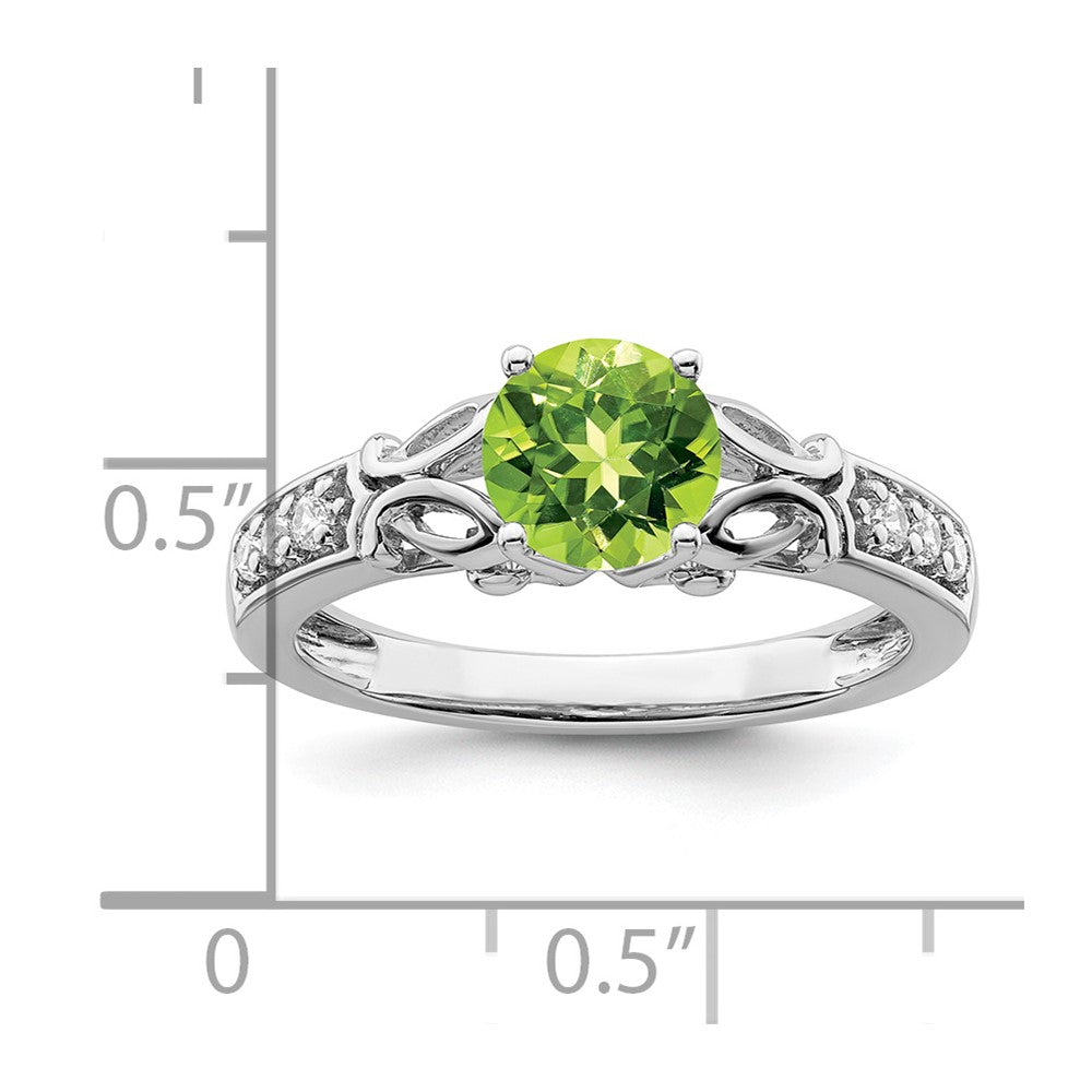 14k White Gold Polished Peridot and Real Diamond Ring