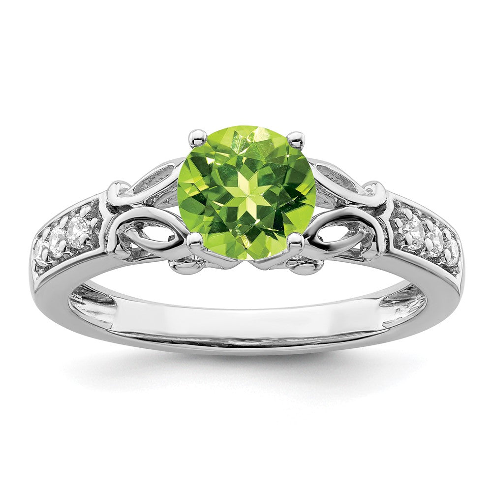 14k White Gold Polished Peridot and Real Diamond Ring