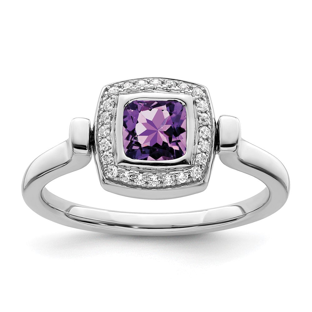 14k White Gold Polished Amethyst and Real Diamond Flip Ring