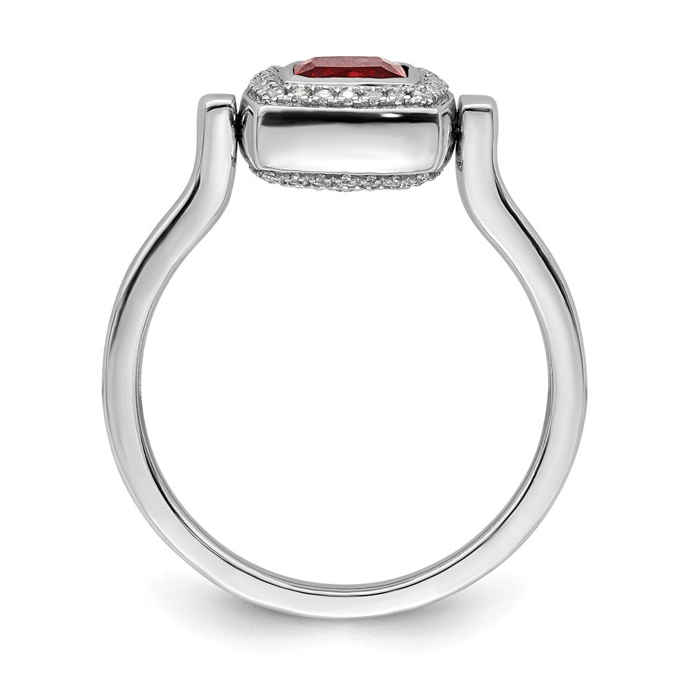 14k White Gold Polished Garnet and Real Diamond Flip Ring