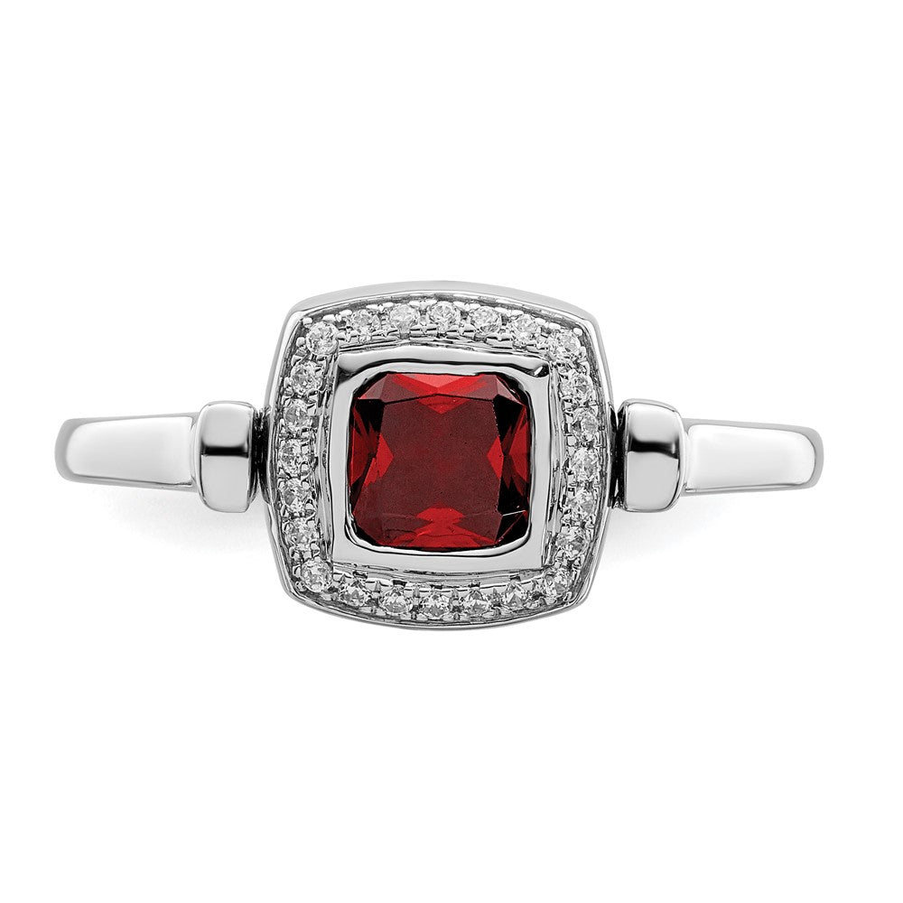 14k White Gold Polished Garnet and Real Diamond Flip Ring