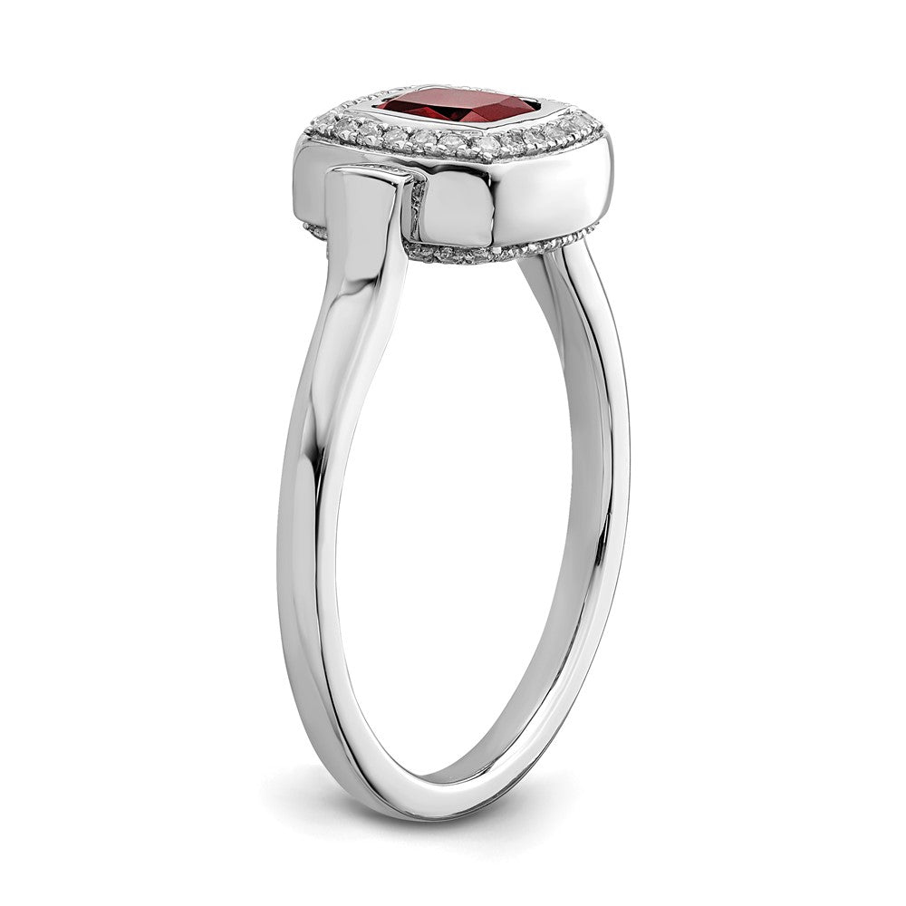 14k White Gold Polished Garnet and Real Diamond Flip Ring