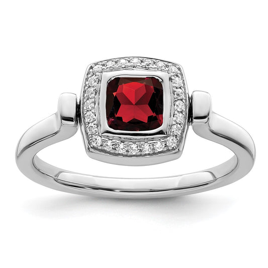 14k White Gold Polished Garnet and Real Diamond Flip Ring