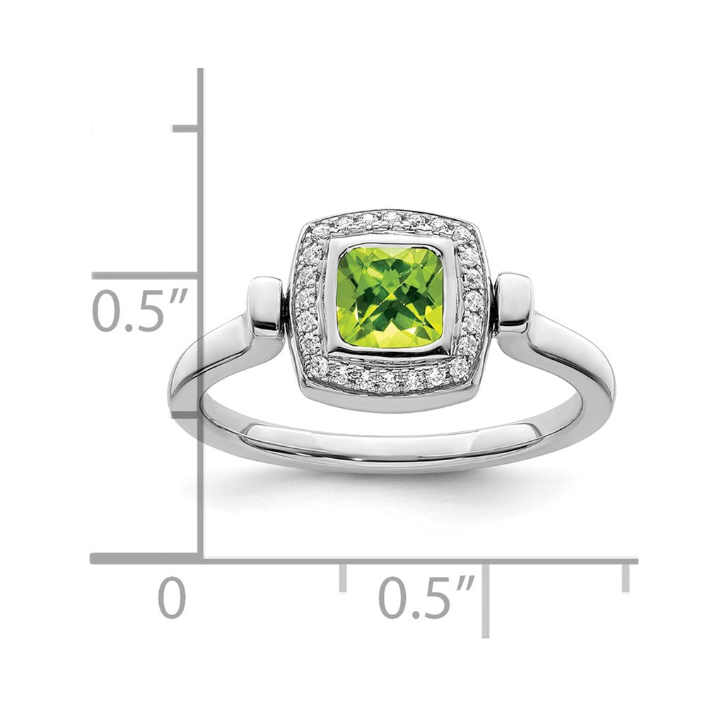 14k White Gold Polished Peridot and Real Diamond Flip Ring