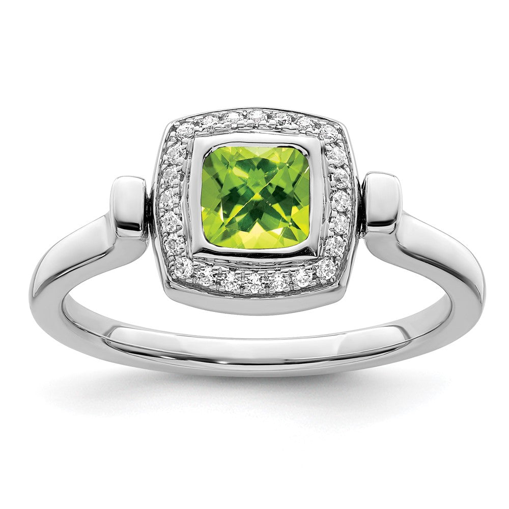 14k White Gold Polished Peridot and Real Diamond Flip Ring