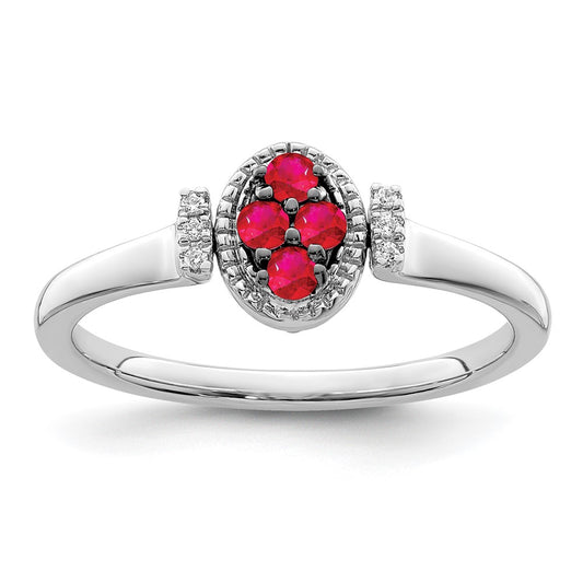 14k White Gold Polished Ruby and Real Diamond Flip Ring