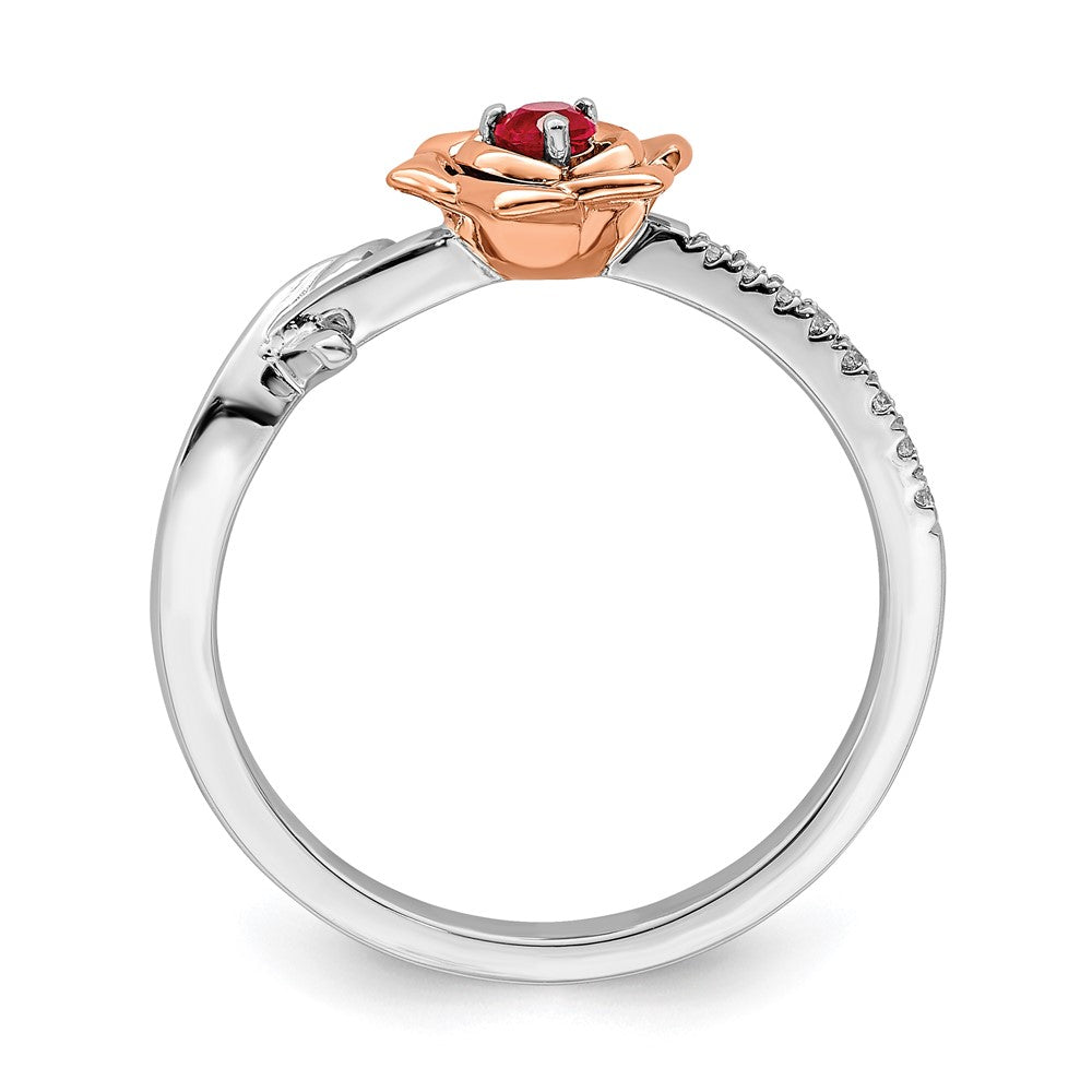 14K Two-Tone Gold White & Rose Ruby and Real Diamond Flower Ring