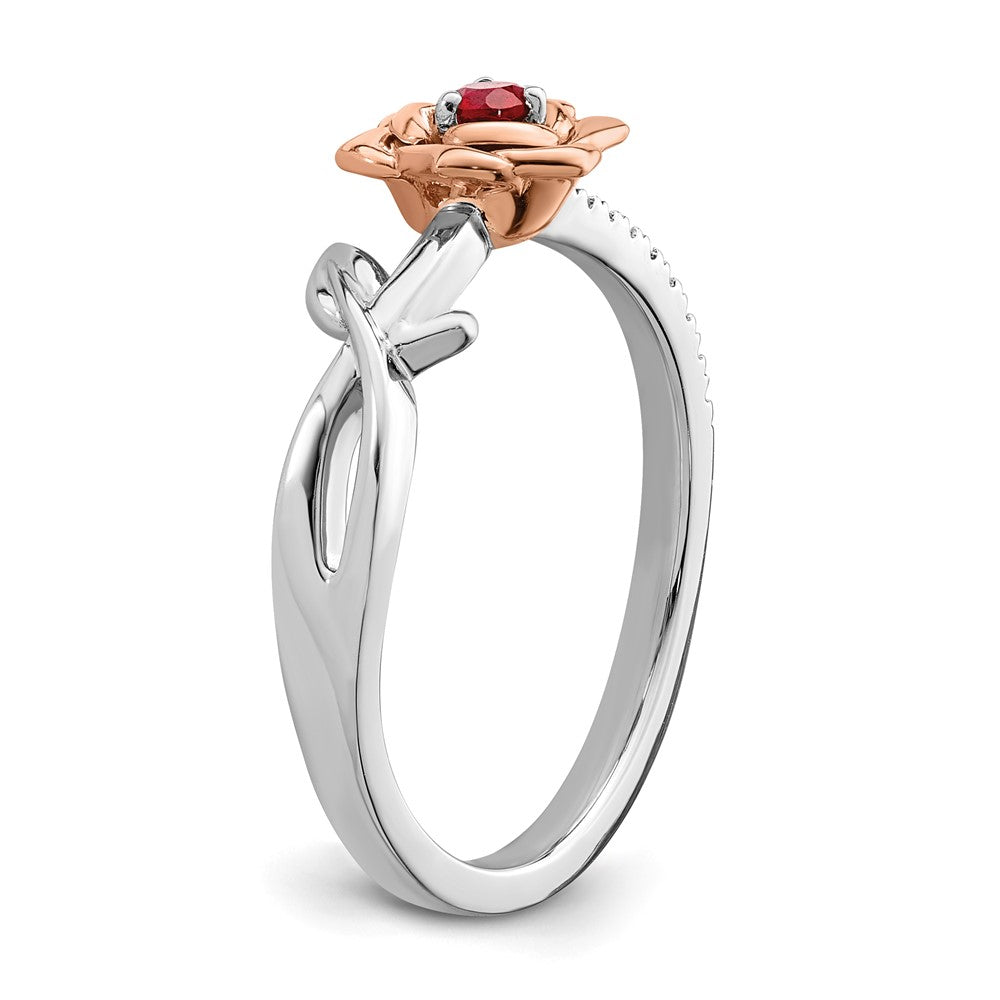 14K Two-Tone Gold White & Rose Ruby and Real Diamond Flower Ring