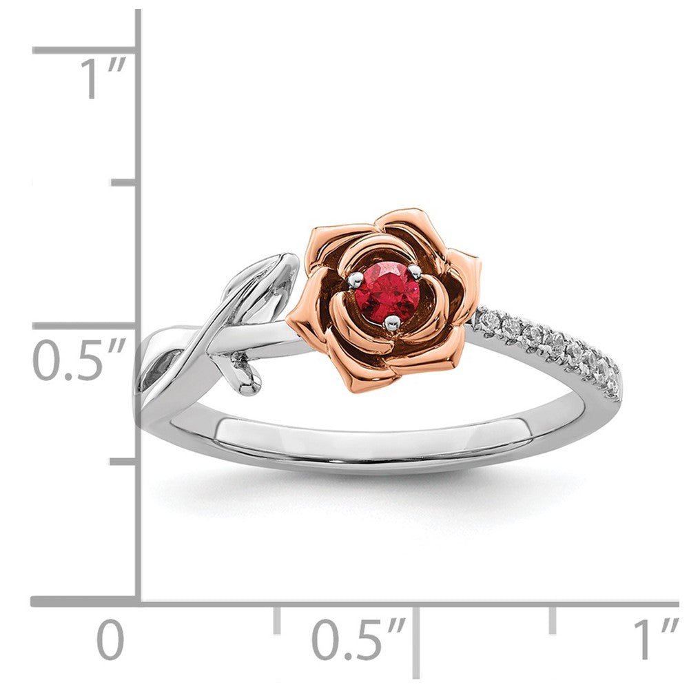 14K Two-Tone Gold White & Rose Ruby and Real Diamond Flower Ring