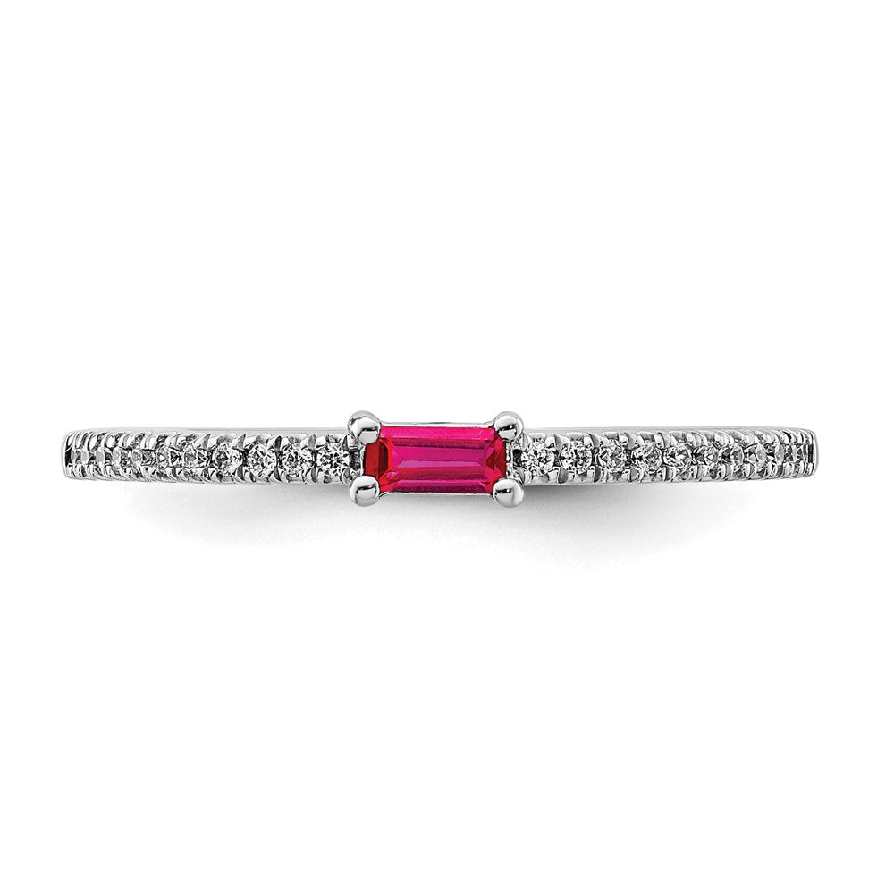 14k White Gold Polished Ruby and Real Diamond Ring