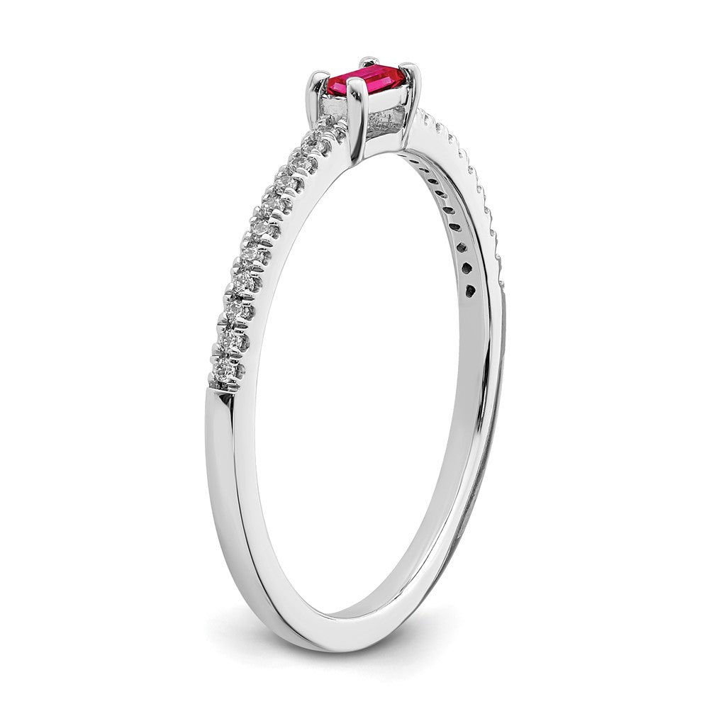 14k White Gold Polished Ruby and Real Diamond Ring