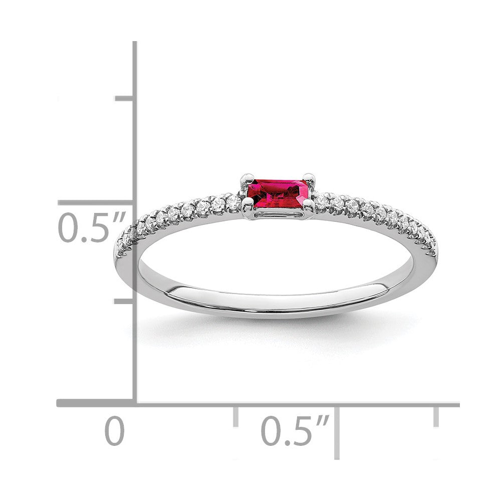 14k White Gold Polished Ruby and Real Diamond Ring