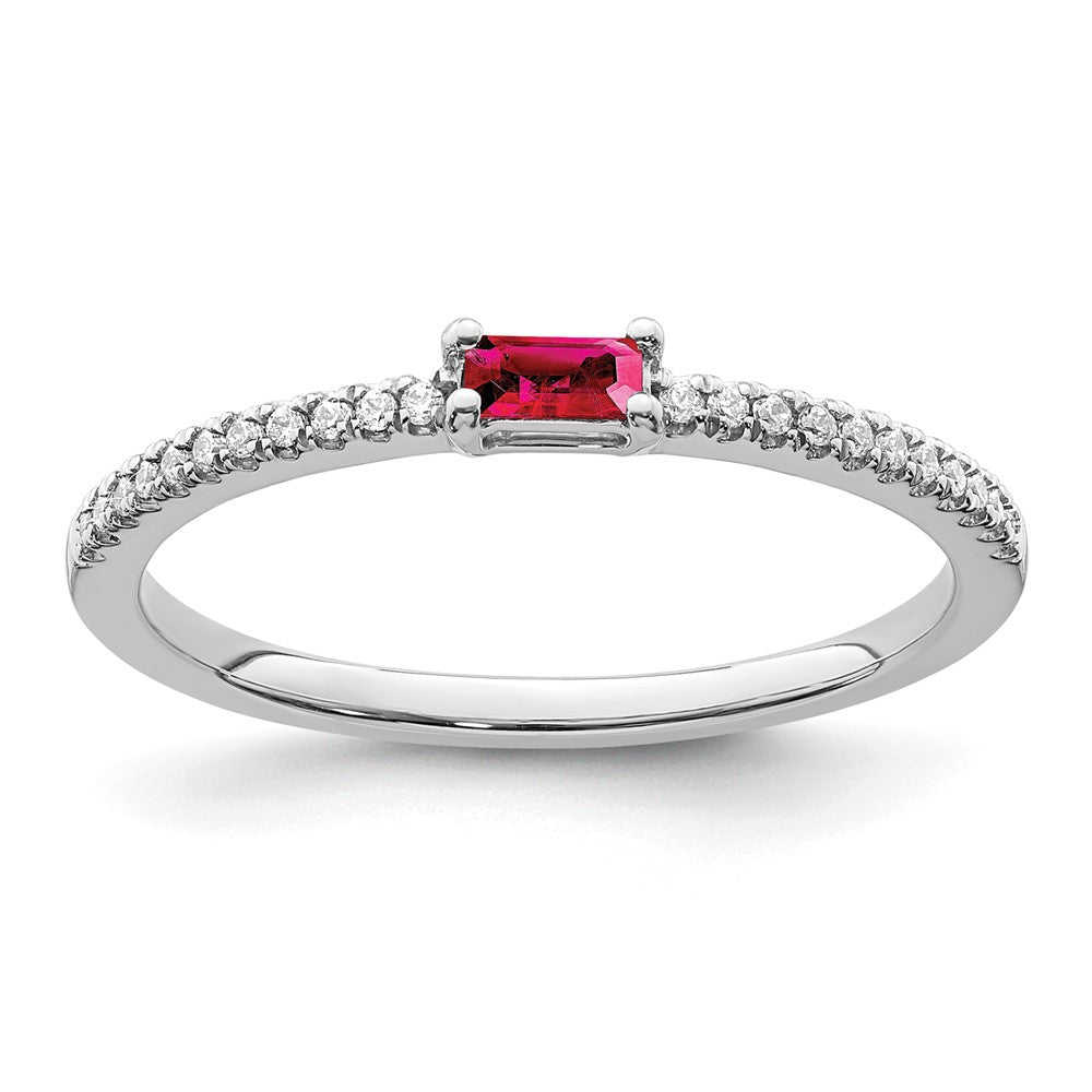 14k White Gold Polished Ruby and Real Diamond Ring