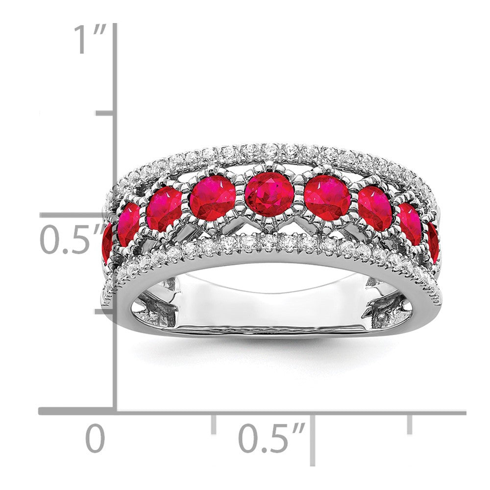 14k White Gold Polished Ruby and Real Diamond Ring